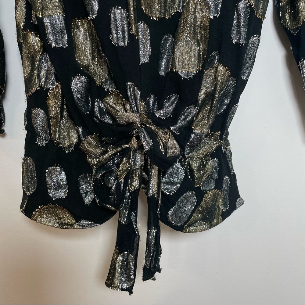 Nu Mode Sz 9 Vintage Y2K Metallic Top Padded Shoulders Tie Elastic Waist Retro - Picture 3 of 13